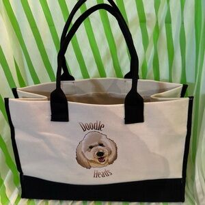 Canvas Tote Bag - Black and Cream with a doodles head picture on the front